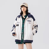 Unisex Jacket Embroidered Multi-Color Coat Loose Motorcycle Jacket